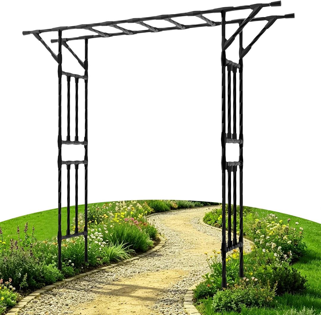 Trellume Garden Arch Trellis - 78.7" L×85.4" H Flat Top Garden Arch, Sturdy and Rustproof Garden Arch Trellis for Climbing Plants Outdoor, Arbor Trellis for Backyard, Patio, Lawn, Wedding(20MM Pipe)
