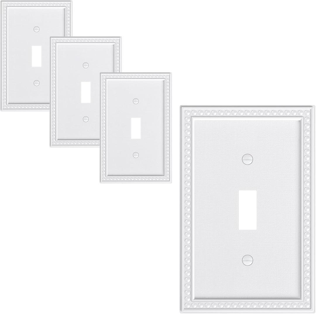 4-Pack Single Toggle Light Switch Cover Plate, Pearls Decorative Switch Plate Covers, Unbreakable Polycarbonate, Pure White 1 Gang Wall Plate, Corrosion Resistant