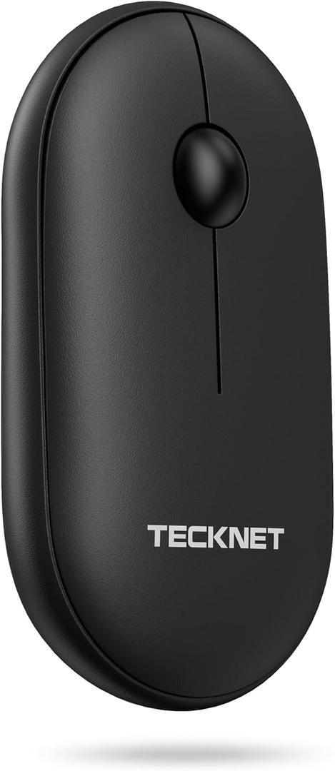 TECKNET Bluetooth Mouse, Slim Portable Wireless Mouse for 2 Modes(BT3.0/5.0+2.4Ghz), Lightweight, Contoured Grip with USB Receiver, Quiet Click Compatible with PC, Chromebook, Mac - Black