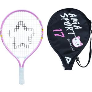 AMA SPORT Kids Tennis Racket for Junior Toddlers Starter Kit 17-25" Tennis Racquet for Girls and Boys with 420D Nylon Shoulder Strap Bag (Pink)