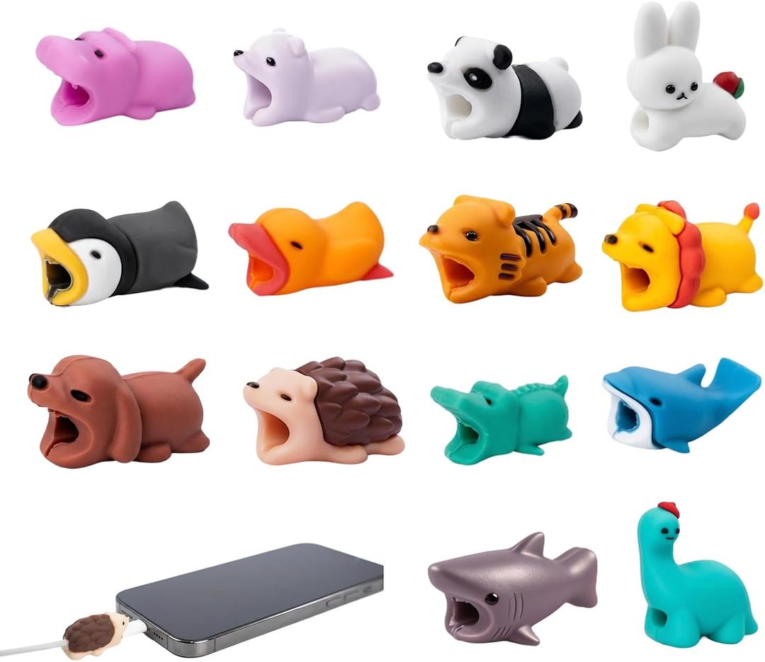 Cable Protector Cute 14-Pack, Adorable Animal Charging Cord Protectors Set | Stop Fraying & Extend Cable Life,Universal Fit for Phone Tablet Laptop Cables, Soft Silicone Multicolor Wire Saver