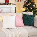 Tosleo Christmas Throw Pillow Covers 18x18 Set of 2 Christmas Decoration Xmas Snowflake Pillow Covers Soft Plush Faux Wool Jacquard Pillowcases Holiday Festivals Winter Home Decor, Dark Green