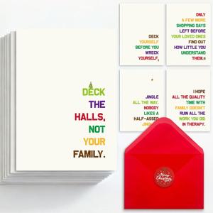 25 Pack 350GSM | 8 Different Minimalist Designs | 4x5.6 Inch Christmas Cards with Envelopes, Funny Christmas Cards for Husband & Dad & Sister & Brother & Mom & Son & Daughter (S2- Merry Christmas)