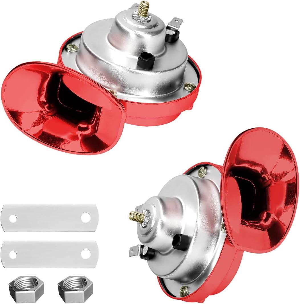 2 PCS 300DB Super Loud Train Horns, 12V Waterproof Air Horns Replacement Kit, Car Air Electric Snail Double Horn, Automotive Accessories Universal for Motorcycle, Truck, Bike, Boat (Red)