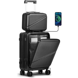 Carry On Luggage 22x14x9 Airline Approved, Hard Shell Spinner Suitcase with Front Laptop Pocket, USB Charging Port & TSA Lock, 20 Inch Rolling Luggage with Cosmetic Case, 2-Piece Set