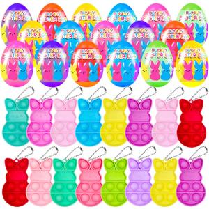 24 PCS Prefilled Easter Eggs with Bunny Pop Bubble Fidget Keychains Toy Inside for Kids Boys Girls Easter Basket Stuffers Party Favors Easter Egg Fillers Hunt