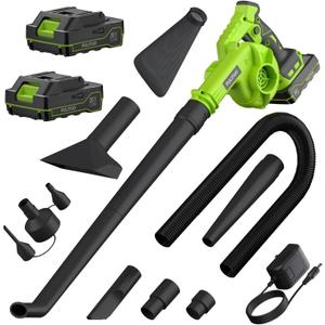 Cordless Leaf Blower with 2 Batteries, Charger & Dust Bag, 2-in-1 20V Cordless Vacuum Cleaner with Self-Locking Switch, Handheld Battery Powered Small Blower for Lawn Care/Dust/Pet Hair/Inflatable Bed