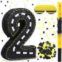Poen Construction Piata Decorations 16 Inch Road Number Piata with Blindfold Stick and Confetti for Birthday Construction Tractor Piata Birthday Party Supplies Centerpiece Decors(Number 2)