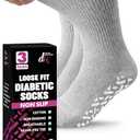 Debra Weitzner Loose Non-Binding Fit Sock - Non-Slip Diabetic Socks for Men and Women - Crew, Ankle 3Pk (Crew Grey with Grips, Sock Size 13-15/ Fits Men's Shoe Size 9-13.5)