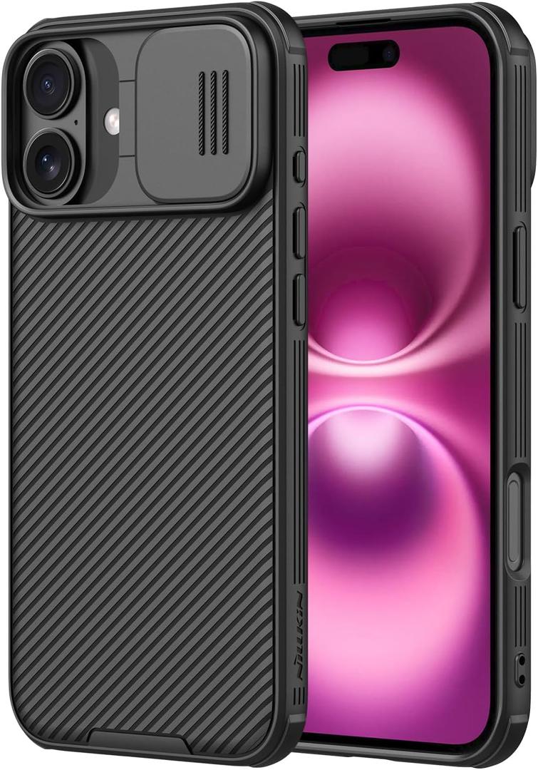 Nillkin for iPhone 16 Case with Slide Camera Cover, [Upgraded Camera Lens Protection] Slim Shockproof Protective Phone Case for iPhone 16 6.1 inch, Black
