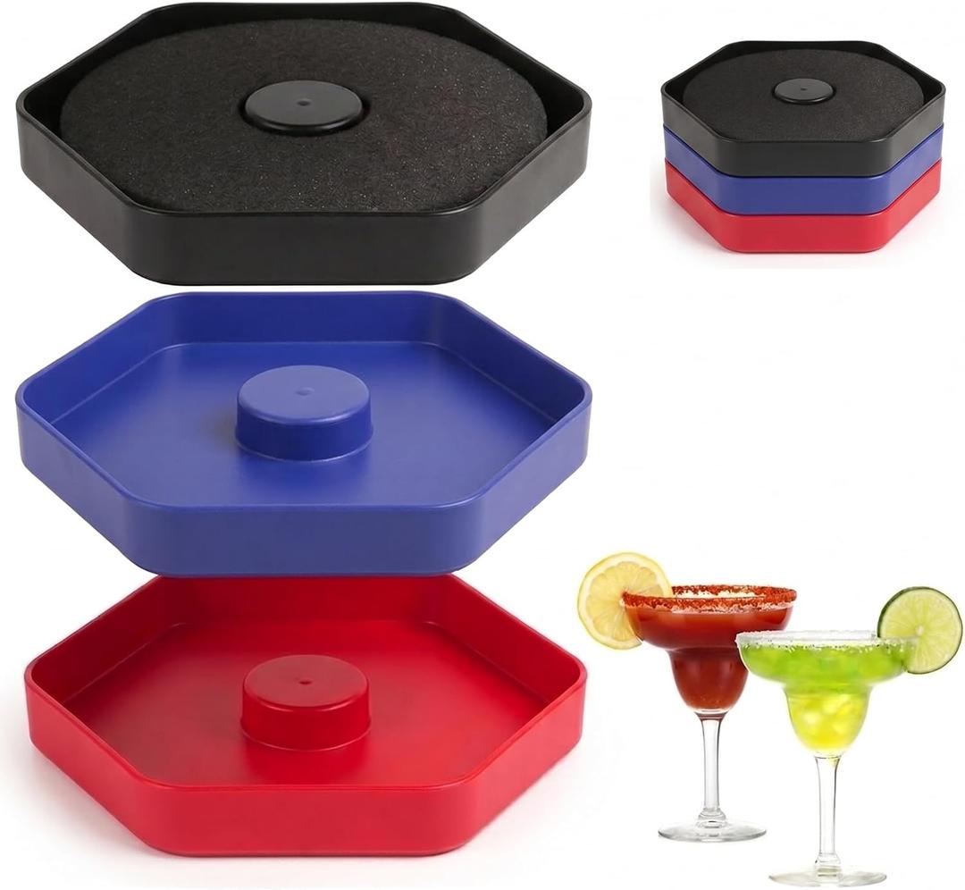 Margarita Salt Rimmer Set of 3, Bar Glass Rimmer for Cocktails Drinks, Drink Salt and Sugar Rimmer Tray, Bar Tool Accessories