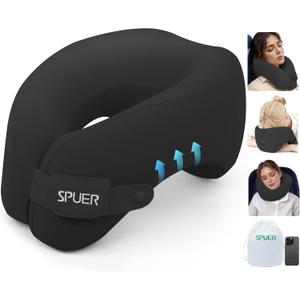 2in1 Ergonomic Memory Foam Travel Neck Pillow  2025 Upgrade Travel Pillow for All Sleep Positions on Flights, Road Trips, and Long Distance Travel with Drawstring Bag (Adjustable - Black) (Adult Large, Black (Hook & Loop Tape))