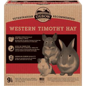 Oxbow Western Timothy Hay, Guinea Pig Hay, Small Pet Bunny Supplies, All Natural Grass for Guinea Pig, Bunny, Chinchilla & Hamster, Oxbow Rabbit Supplies for Bunnies, 9 lb box