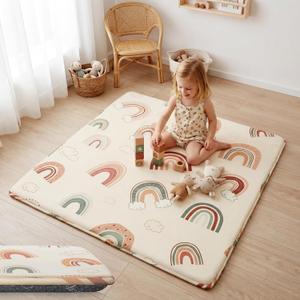 PaPaMat 1.5" Thick Premium Floor Play Mat, 50x50 Padded Memory Foam Mat, Tummy Time Crawling Playmat for Nursery Playroom Classroom