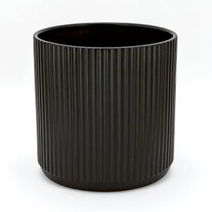 Amazon Basics Fluted Round Ceramic Planter, 8-inch, Black