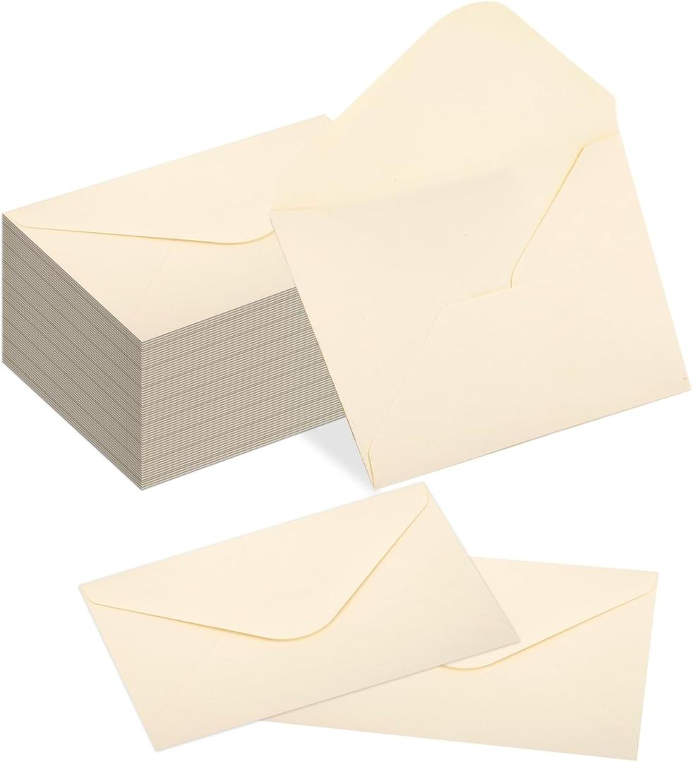 180 Packs Mini Envelopes Small Envelope with Gummed Seal, Paper Business Card Envelopes, Bulk Tiny Envelope Pockets for Small Note Cards, 4 x 2.7 Inches (Cream)