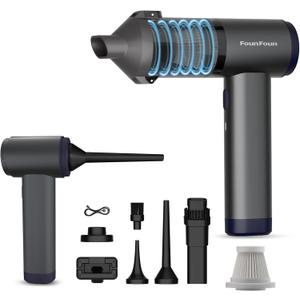 Handheld Vacuum Cordless, Portable Car Vacuum, High Power Cleaner for Pet Hair/Car/Home, Suction & Blow 2 in 1, 17-30 Min Run Time, Small Lightweight Gadget, Type-C Rechargeable (Gray)