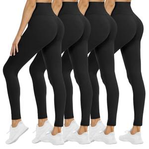 4 Pack Leggings for Women - High Waisted Tummy Control Soft No See-Through Black Yoga Pants for Athletic Workout, 2 Pants From 1 Brend, 2 Other Pants From Different Brand, 3 Pants Medium Size, One Pants Is XL