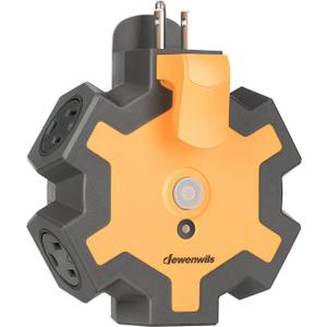 DEWENWILS Outdoor Extension Cord Power Adapter, Heavy Duty 5-Outlet Power Hub with Swivel Safety Covers, Widely-Spaced Power Outlet for Workshop, Jobsite, Garage, 15A Circuit Breaker (Orange)