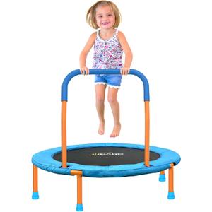 Ativafit 36inch Mini Toddler Trampoline for Kids Ages 1-6 Indoor Outdoor Folding Small Rebounder Trampoline with Foam Handle Safety Padded Cover Fun for Kids (Orange and Blue)