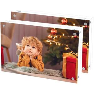 Acrylic Picture Frame 3x5, Double Sided Photo Frames for Refrigerator with Magnetic Corners, Transparent Acrylic Frame for Desk or Tabletop Display Family,Wedding, Baby Pictures(2 Pack)