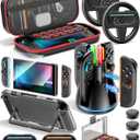 Switch 2 Accessories Bundle for 2025 Nintendo Switch 2 Starter Kit, 16-in-1 Kits-Carrying Case, Joycon Charging Station, Steering Wheels & Grips, Ergonomic Grip, Game Card, Clear Case & Screen Protector