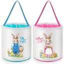 Capoda 2 Pcs Easter Bunny Basket Bags Canvas Easter Eggs Hunt Basket Rabbit Bucket Tote Gift Bags for Party Decor Supplies(Cute)