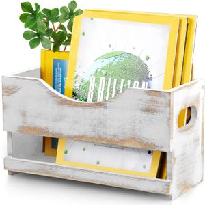 DRASTAR Magazine Holder, Bathroom Magazine Rack Floor, Wood Magazine Holder, Storage Holder for Book File Newspapers, Retro White