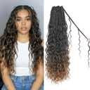 Boho Crochet Braids Pure Protein Fiber Close to Human Hair 18 Inch Goddess Box Braids with Soft Curls Bohemian Crochet Hair for Black Women (18Inch T30)