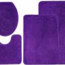 Bathroom Rug Sets, 4 Pieces Soft Area Rugs Set, Toilet Base Mat Carpet, Absorbent Washable Mats Dry Quickly, Home Dcor and Bath Room Accessories, Purple