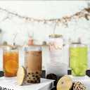 4 Pcs 16oz Drinking Glasses Cups Set with Bamboo Lids Straws Brush Begonia Vintage Glassware Set for Juice Iced Coffee Beer Cocktail Whiskey