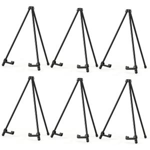 14" High Tabletop Instant Display Easel - Black Steel Small Tripod Easel Stand with Adjustable Holders for Pictures, Paintings, Posters and Store Signs(6 Pack)