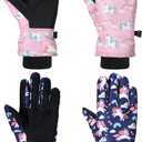 Honoson 2 Pairs Kids Snow Gloves Winter Waterproof Kids Ski Gloves Youth for Girls Boys Outdoor Toddler Snowboard Warm Clothe (2-4 Years, Unicorn Pattern)