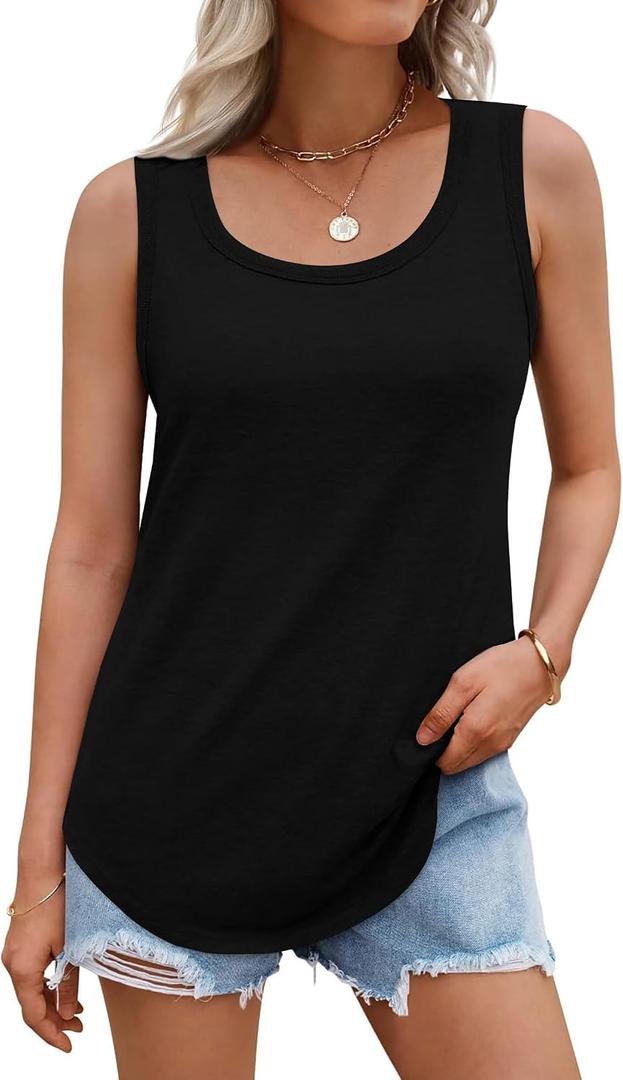 Tank Tops for Women Summer Sleeveless Casual Loose Fit Tunic Tops 2026 | Rosemia Soft Lightweight Fabric, Square Neck, Pattern Solid Color, Simple Easy To Match, Sports Home Work, Casual Cute Tees (S)