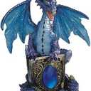 StealStreet Blue Dragon Holding Shield on Rock Collectible Figurine Statue Decor