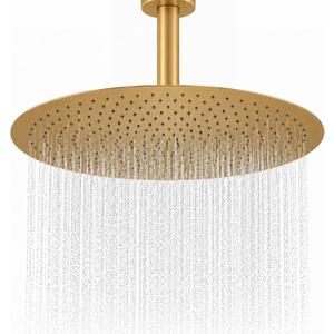 Gold Rain Shower Head, 16 Inch High Pressure Shower Head, 304 Stainless Steel Ceiling Mount Extra Large Waterfall Top Showerhead, Brushed Brass Gold