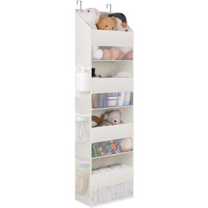 GRANNY SAYS Over The Door Organizer, 4-Shelf Behind The Door Storage with 6 Pockets and Clear Window, Waterproof Anti Tilt 35lb Large Capacity Hanging Organizer for Baby Diapers, Toys, Beige