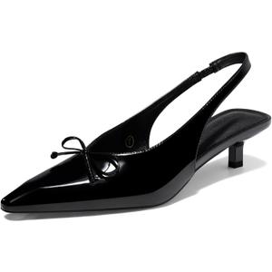 Coutgo Womens Slingback Kitten Low Heels Dress Shoes Closed Pointed Toe Bow Tie Slip on Office Work Pumps (Black)