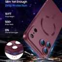 Magnetic for iPhone 17 Pro Case [Compatible with MagSafe][Built-in Camera Lens Protector] Slim Thin Soft Silicone Bumper Shockproof Metallic Luster Phone Case (Burgundy)