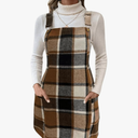 Women's Plaid Sleeveless Overall Dress Flannel Pinafore Short Dresses L