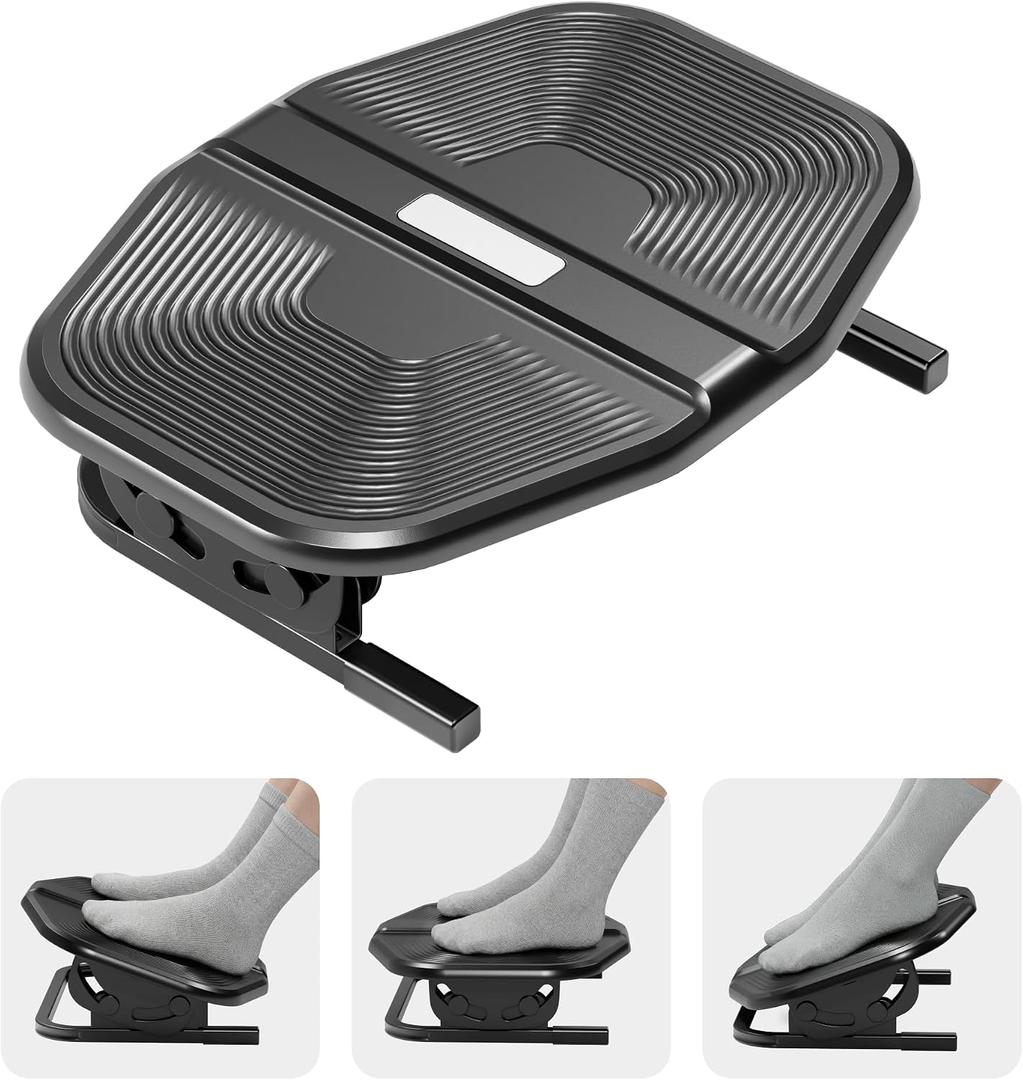 PEGZONE Footrest for Under Desk, Adjustable Footrest with Massage Texture and Non-Slip Steel Base, Ergonomic Under Desk Foot Stool for Home and Office, Black