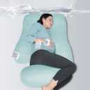 MOON PARK Pregnancy Pillows for Sleeping - U Shaped Full Body Maternity Pillow with Removable Cover - Support for Back, Legs, Belly, HIPS - 65 Inch - Ice Blue - Cooling Cover