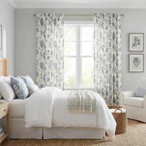Dusty Blue Curtains 96 Inch Long 2 Panel Set,Slate Blue Grey Floral Patterned Semi Blackout Pastel Curtains for Bedroom Living Room (50"W x 96"L (Pack of 2))
