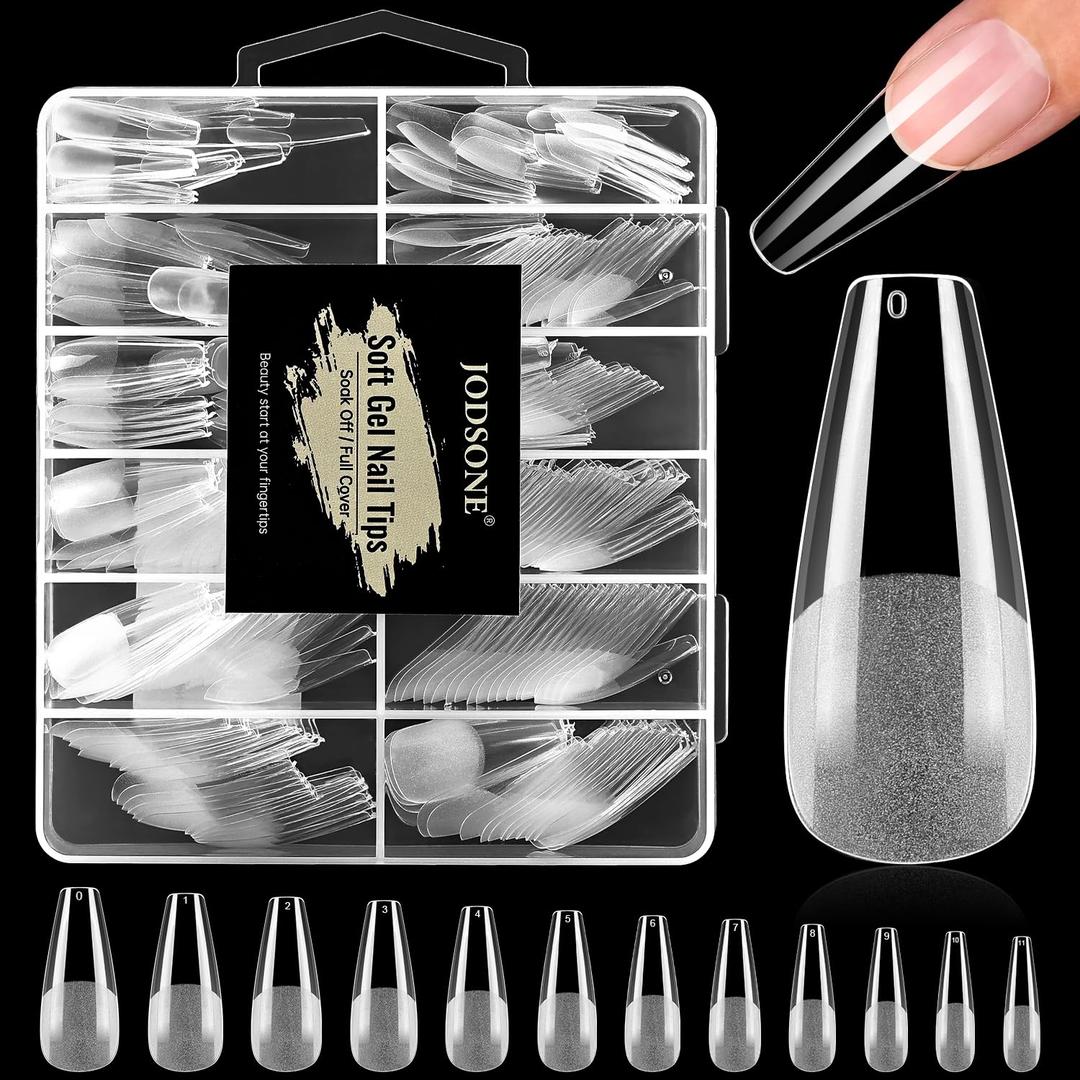 3 x JODSONE Long Straight Nails Tips Full Cover Soft Gel Nail Tips for Professional Pre-shaped Straight Shape False Nail Half Matte Fake Nail 240PCS 12 Sizes
