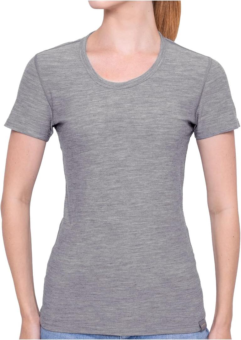 MERIWOOL Womens Merino Wool Short Sleeve T Shirt Lightweight Base Layer Tee (Gray, S)