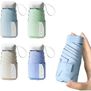 Mini Portable Travel Umbrella for Rain & Sun UV Protection for Backpack Pocket (Ice Blue)