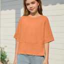 Girls Shirts Kids Raglan Short Sleeve T Shirts Summer Crewneck Oversized Crop Top Basic Tees 5-14Y (Orange)