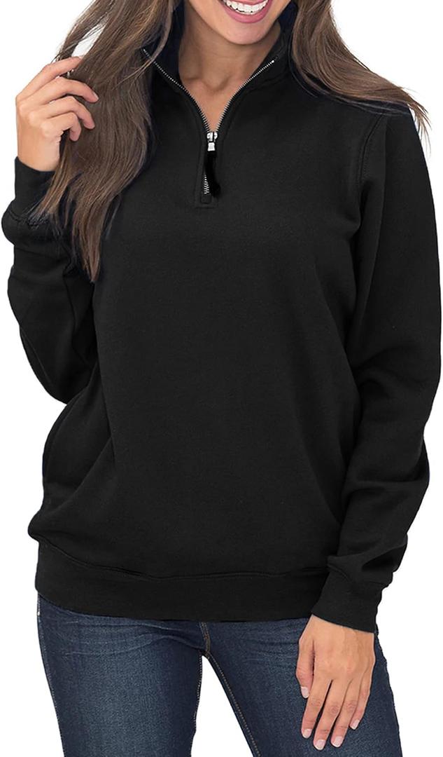 Samefar Womens Warm Cozy High Neck Long Sleeve Solid 1/4 Zip Pullover Sweatshirts with Pockets (Small, Black)