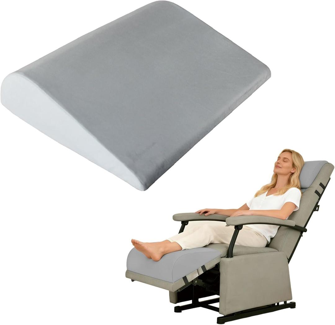Recliner Foot Rest Cushion, Leg Pillow Extender with Adjustable Straps, for Reclining Chairs, Bed, Sofa - Extra Large Wedge Foam Support Pad Elevates Legs and Feet (Grey)