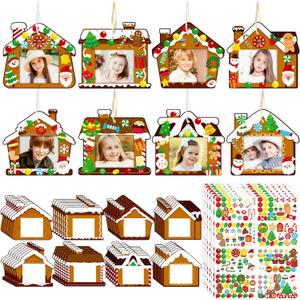 56Pcs Christmas Gingerbread House Picture Frame Crafts Kit - DIY Xmas Photo Ornaments Bulk Decorations for Winter Holiday Party Supplies DecorAssembly Needed